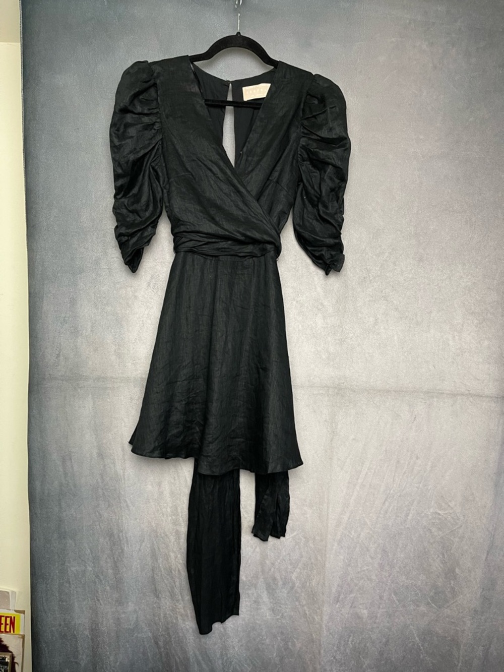 KEEPSAKE the Label Black Puff-Sleeve Mini Wrap Dress